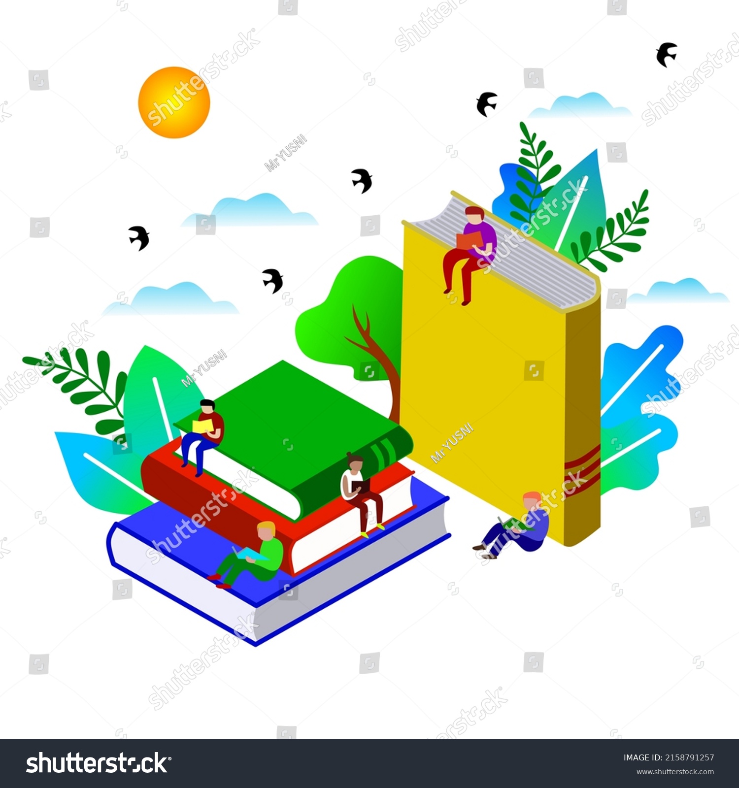 Group People Reading Book Illustration Reading Stock Vector (Royalty ...