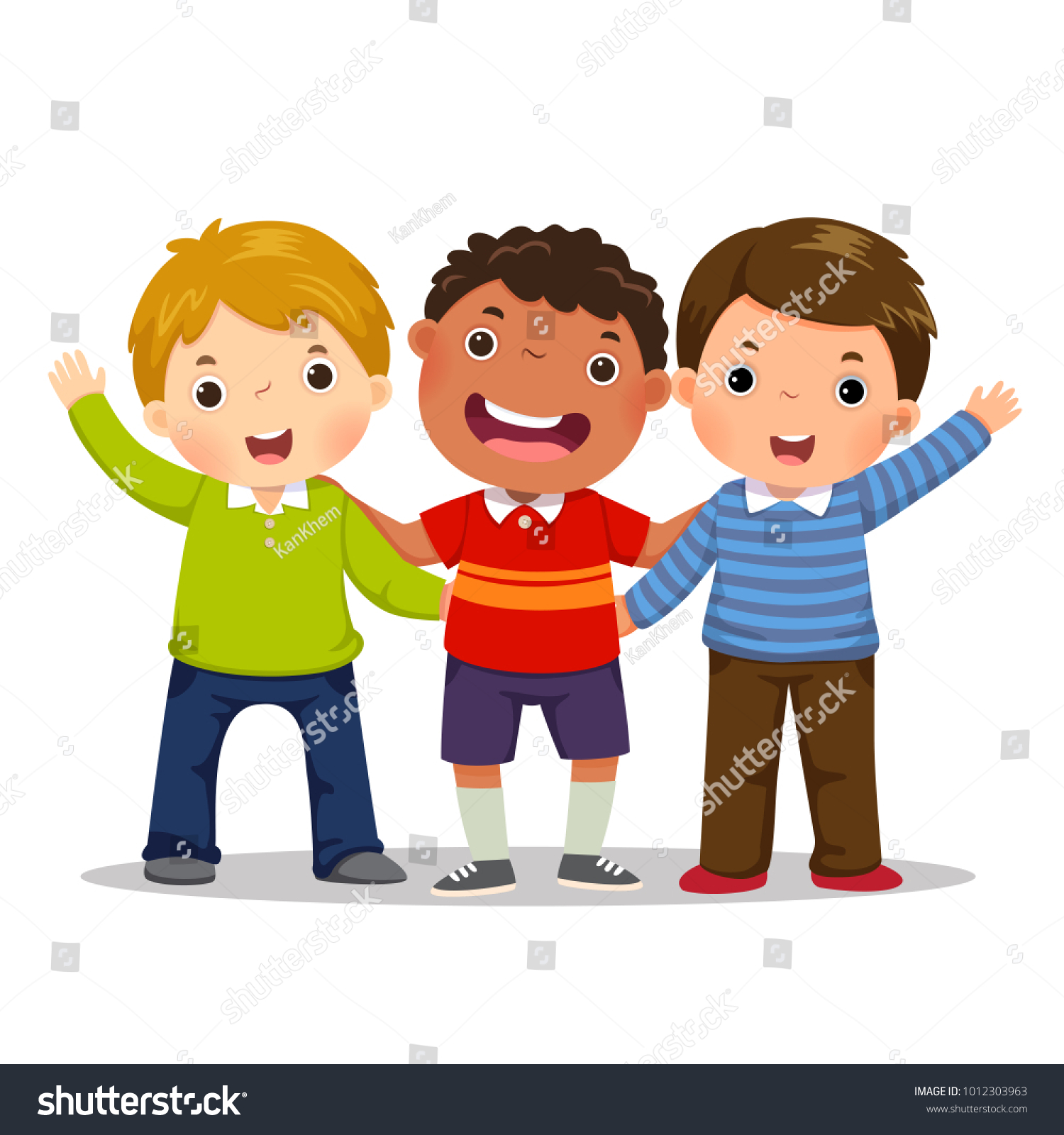 Group Three Happy Boys Standing Together Stock Vector (Royalty Free ...