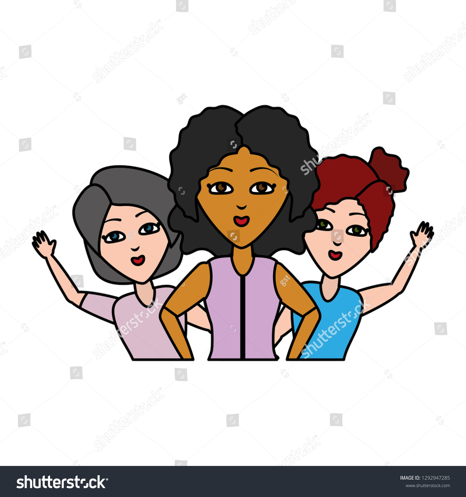 Group Women Hugging Friends Characters Vector Stock Vector Royalty Free 1292947285 