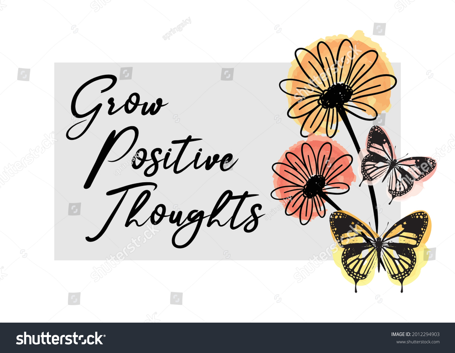 Grow Positive Thoughts Slogan Cute Flowers Stock Vector (Royalty Free ...