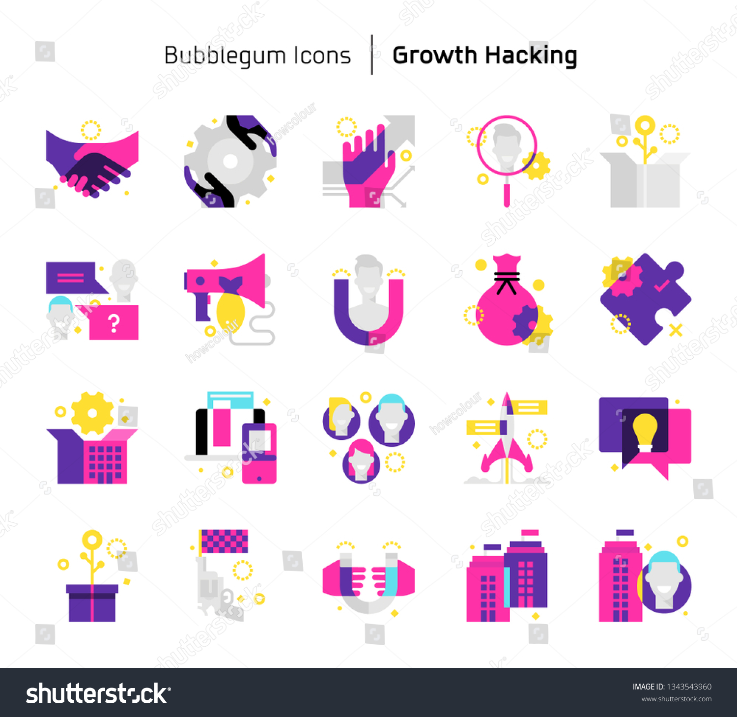 Growth Hacking Bubblegum Icons Illustrations Vector Stock Vector