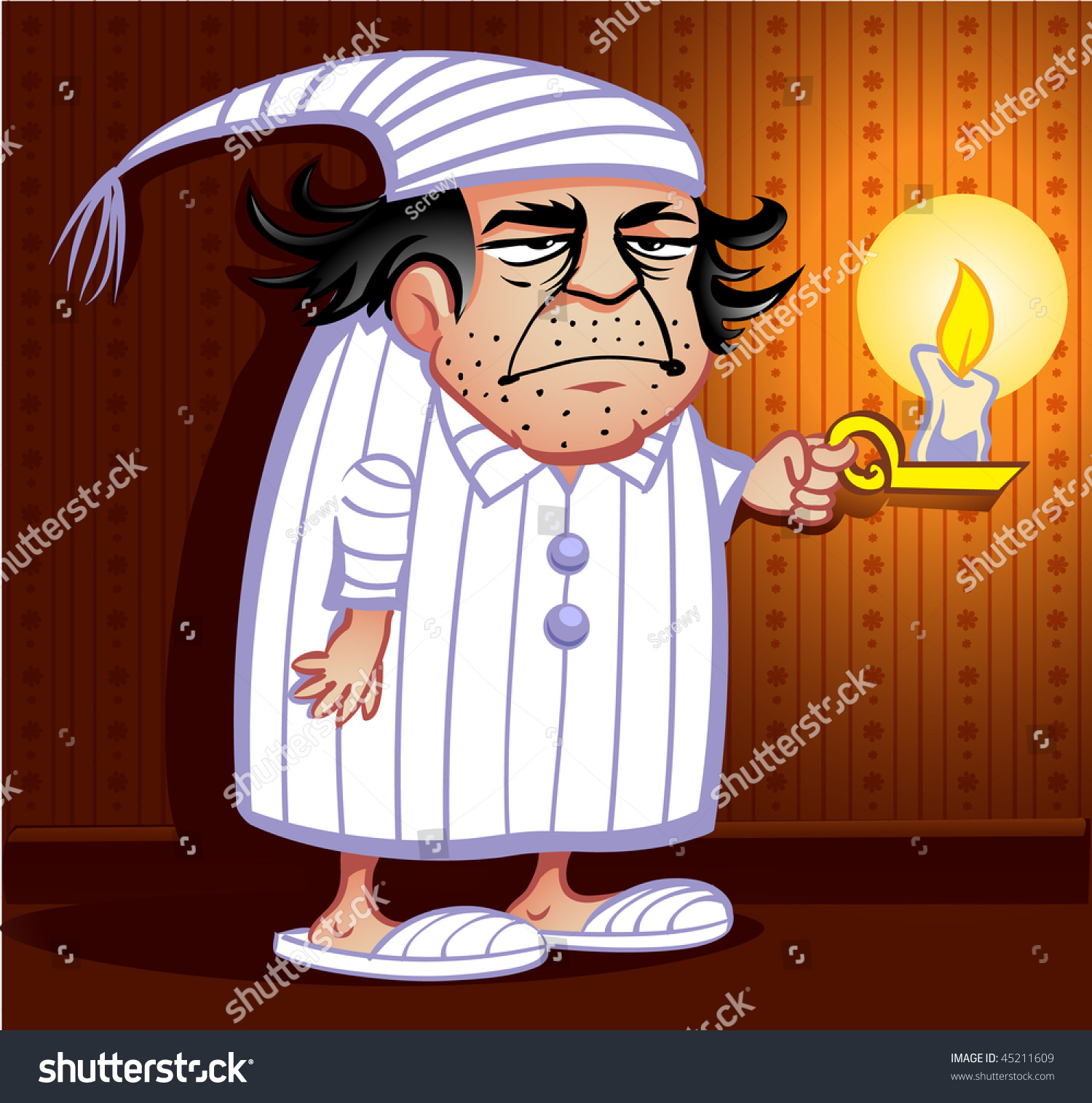 Grumpy Old Man Pajamas Holding Candle Stock Vector 45211609 - Shutterstock