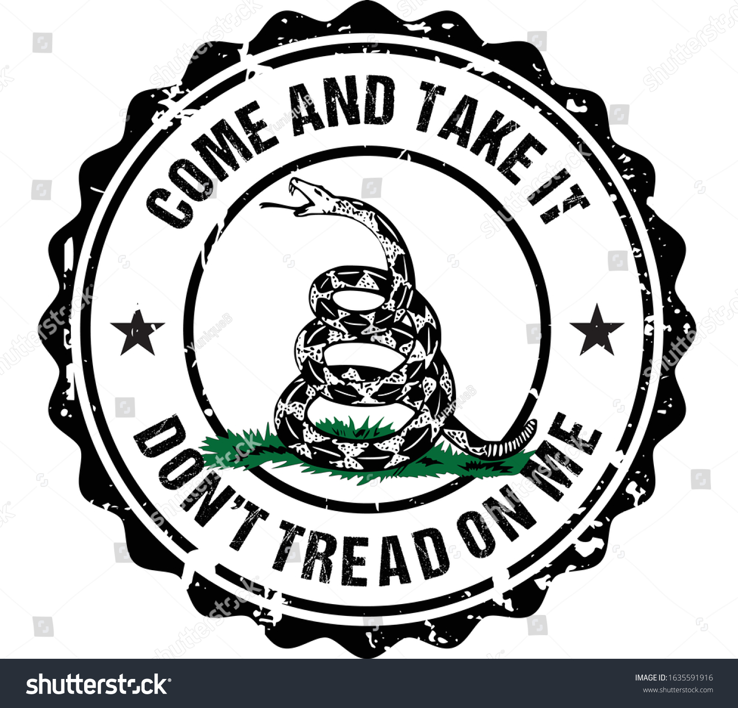 SVG of Grunge Don't Tread On Me, Come and Take It emblem for print, T-shirt or badge design. svg