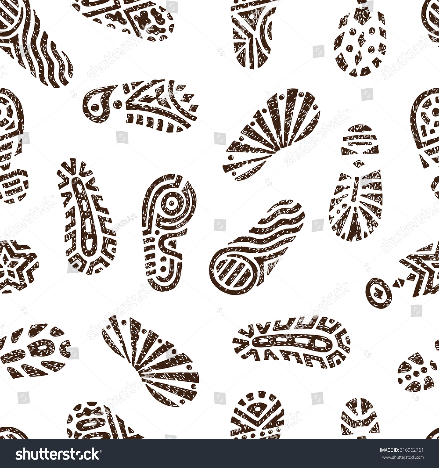 Grunge Footprints Seamless Pattern. Hand Drawn Doodles Shoe Tracks ...