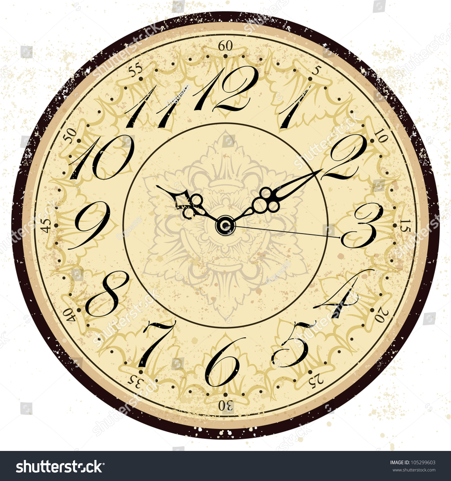 Grunge Old Vintage Clock Face Stock Vector 105299603 - Shutterstock