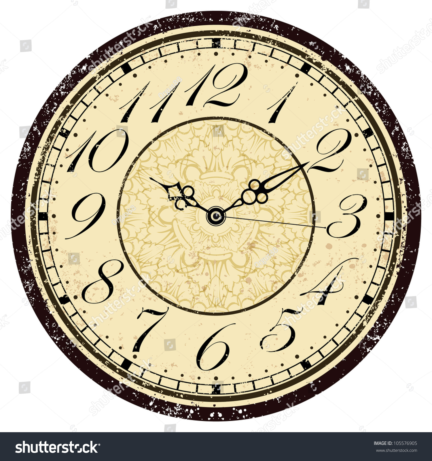 Grunge Old Vintage Clock Face Stock Vector Illustration 105576905 ...