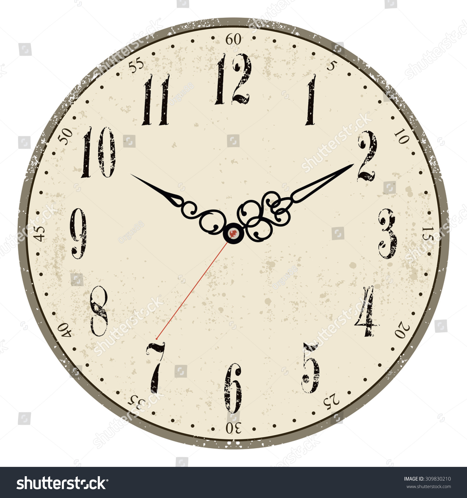 Grunge Old Vintage Clock Face Stock Vector (Royalty Free) 309830210