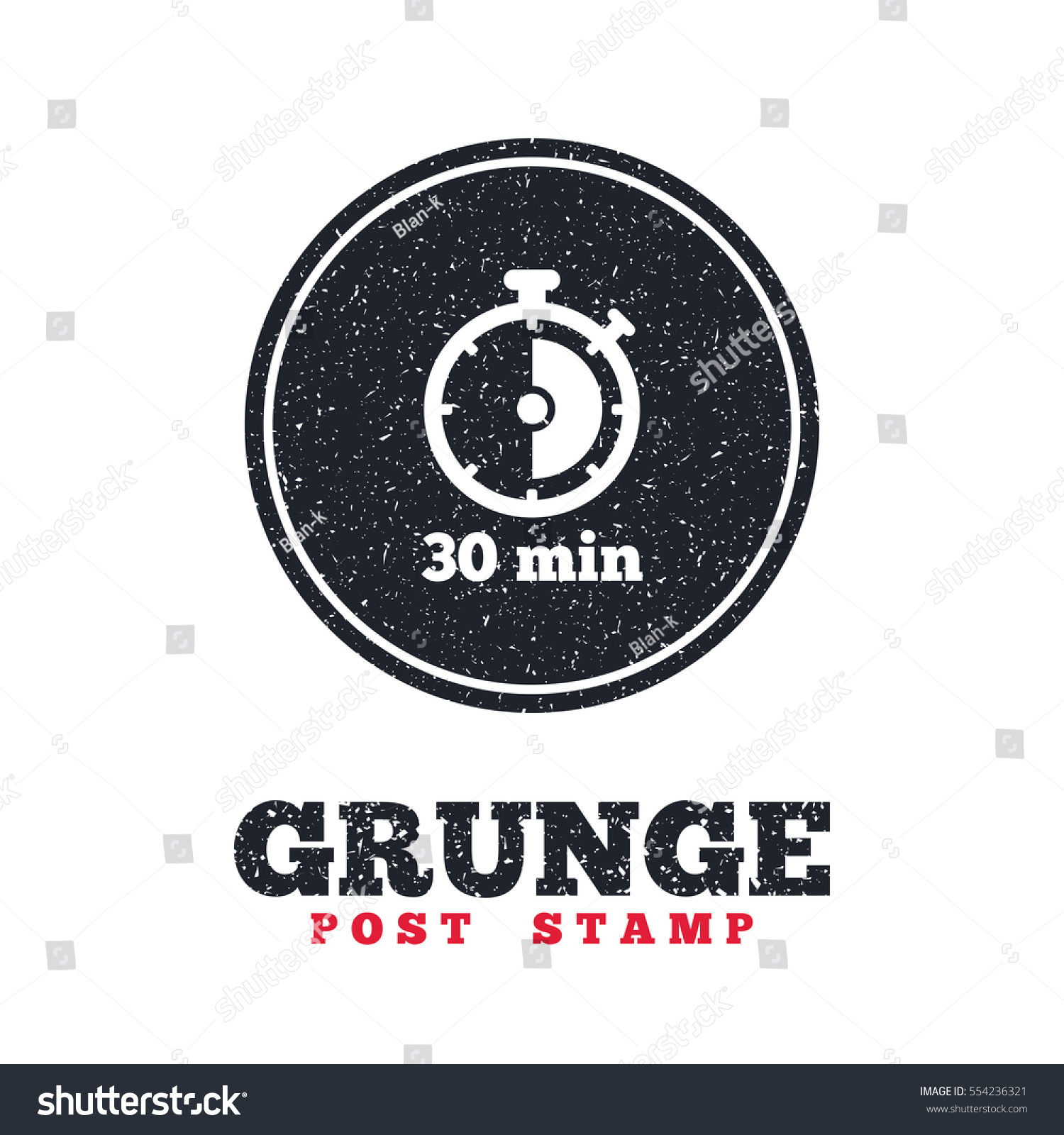 SVG of Grunge post stamp. Circle banner or label. Timer sign icon. 30 minutes stopwatch symbol. Dirty textured web button. Vector svg