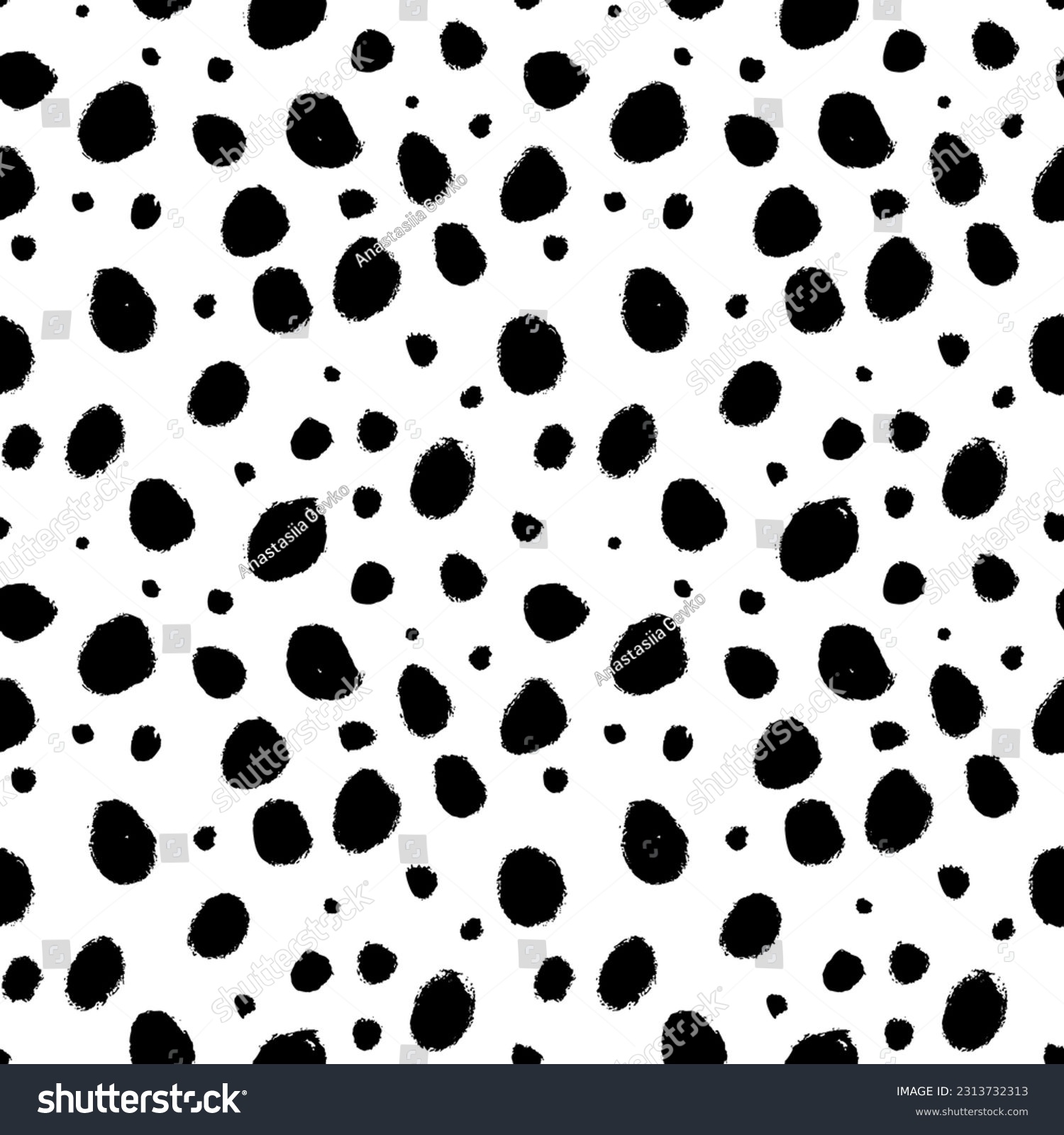SVG of Grunge spots hand drawn vector seamless pattern. Blobs and blotches background. Irregular organic dots and blots ornament. Cheetah spots black print. Seamless pattern with scattered round dots. svg