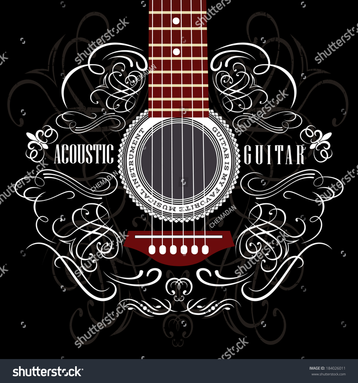 Grungy Background Black Acoustic Guitar Stock Vector 184026011