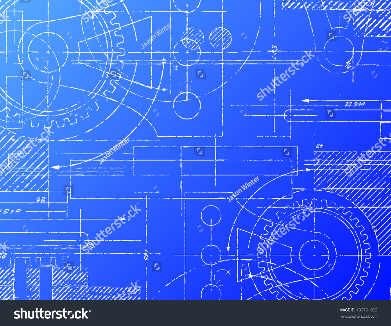 Grungy Technical Blueprint Vector Illustration On Stock