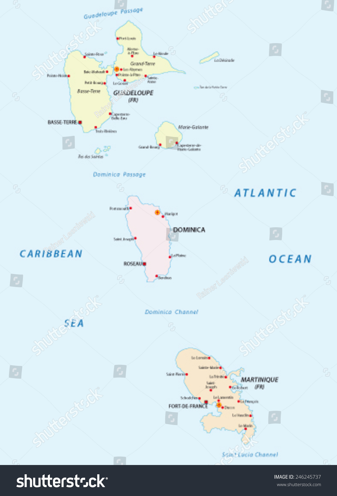 Guadeloupe Dominica Martinique Map Stock Vector Royalty Free 246245737