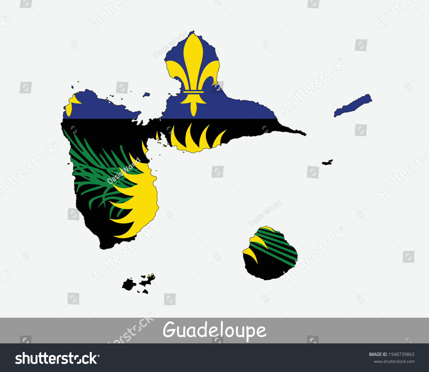 SVG of Guadeloupe Map Flag. Map of Guadeloupe with flag isolated on white background. Overseas department and region of France. Vector illustration. svg
