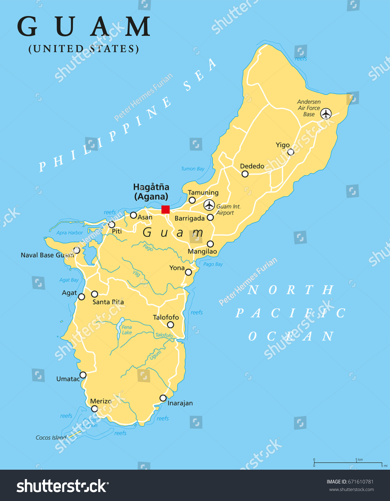Guam Political Map Capital Hagatna Agana Stock Vector 671610781 ...