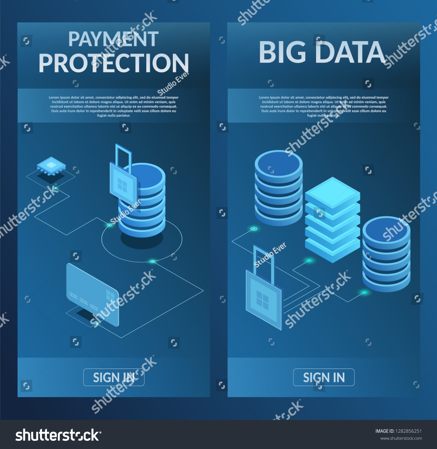 Guard Secure Vertical Banner Virtual Banking vector de stock (libre de