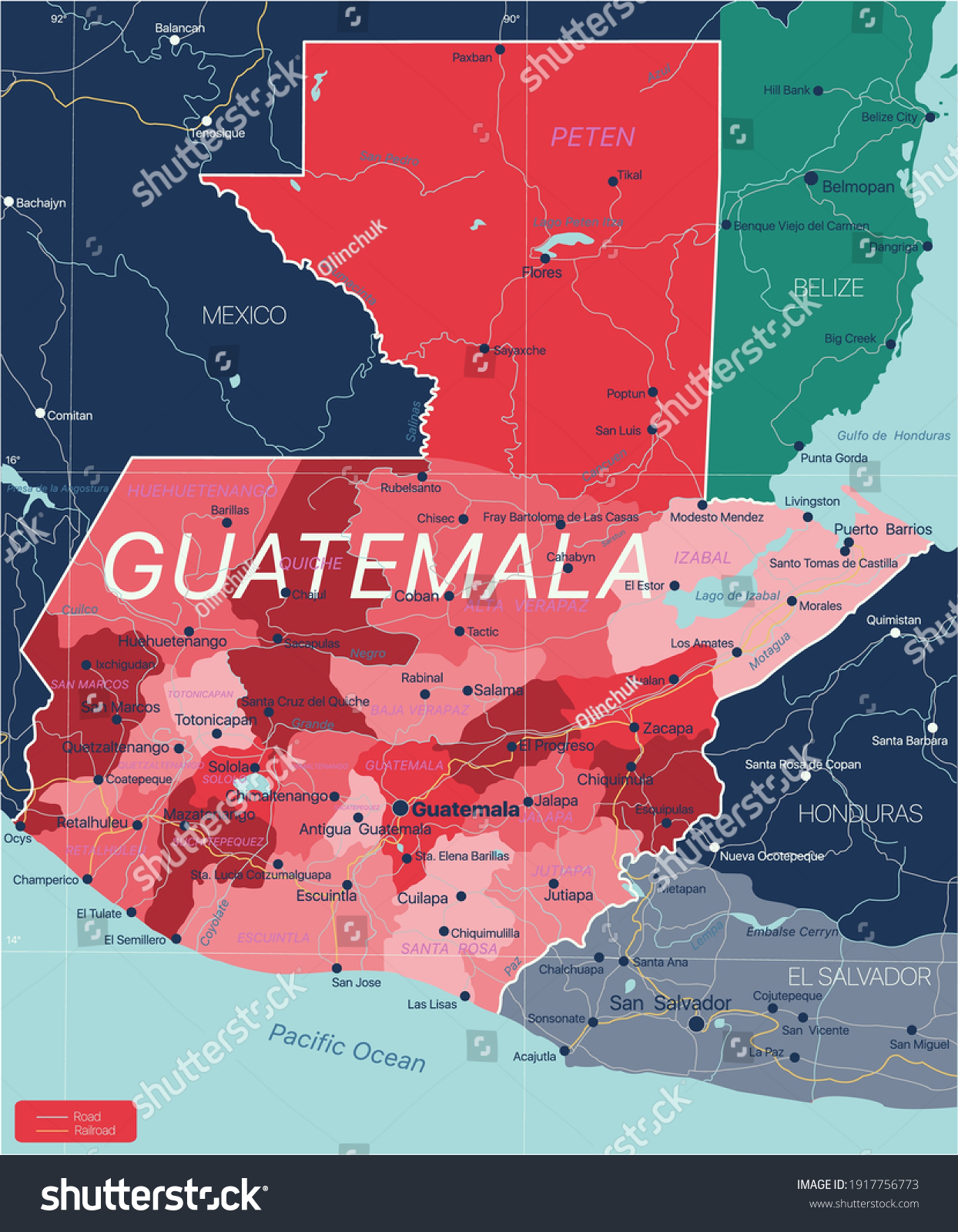 Guatemala Land detailliert bearbeitbare Karte mit