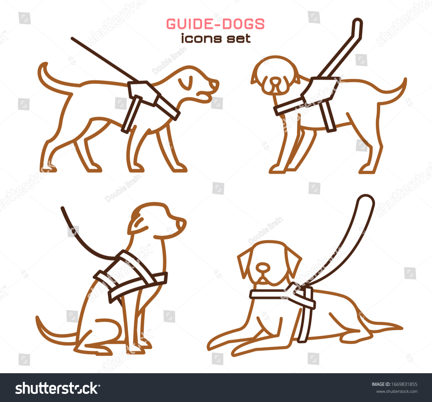 SVG of Guide dogs with harness. Mobility aid. Support, assistance, service animal. Guide-dog training. Simple icon, symbol, pictogram, sign. Vector illustration isolated on white background. svg
