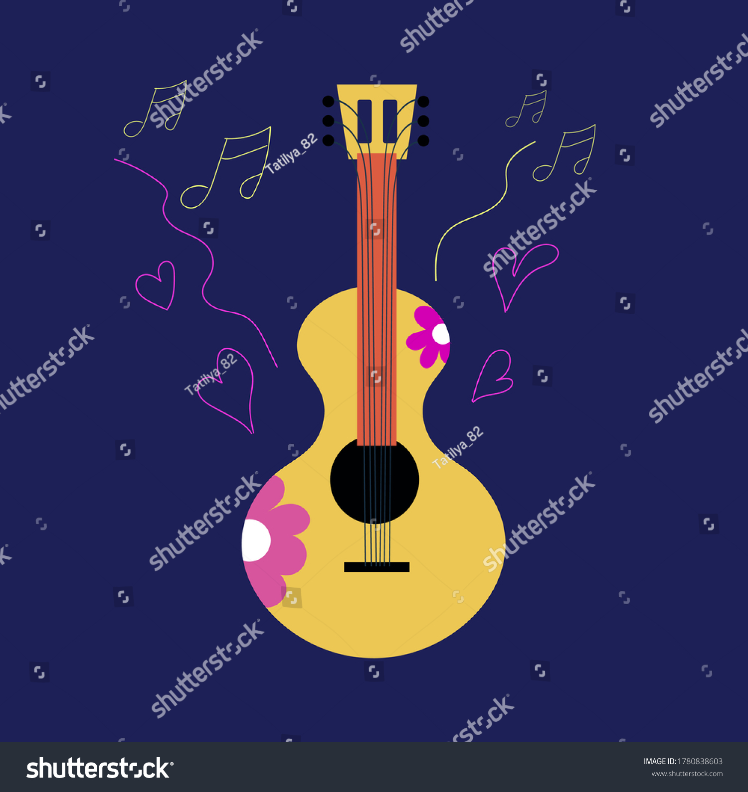 Guitar Cartoon Vector Illustration Flowers Notes Stock Vector (Royalty ...