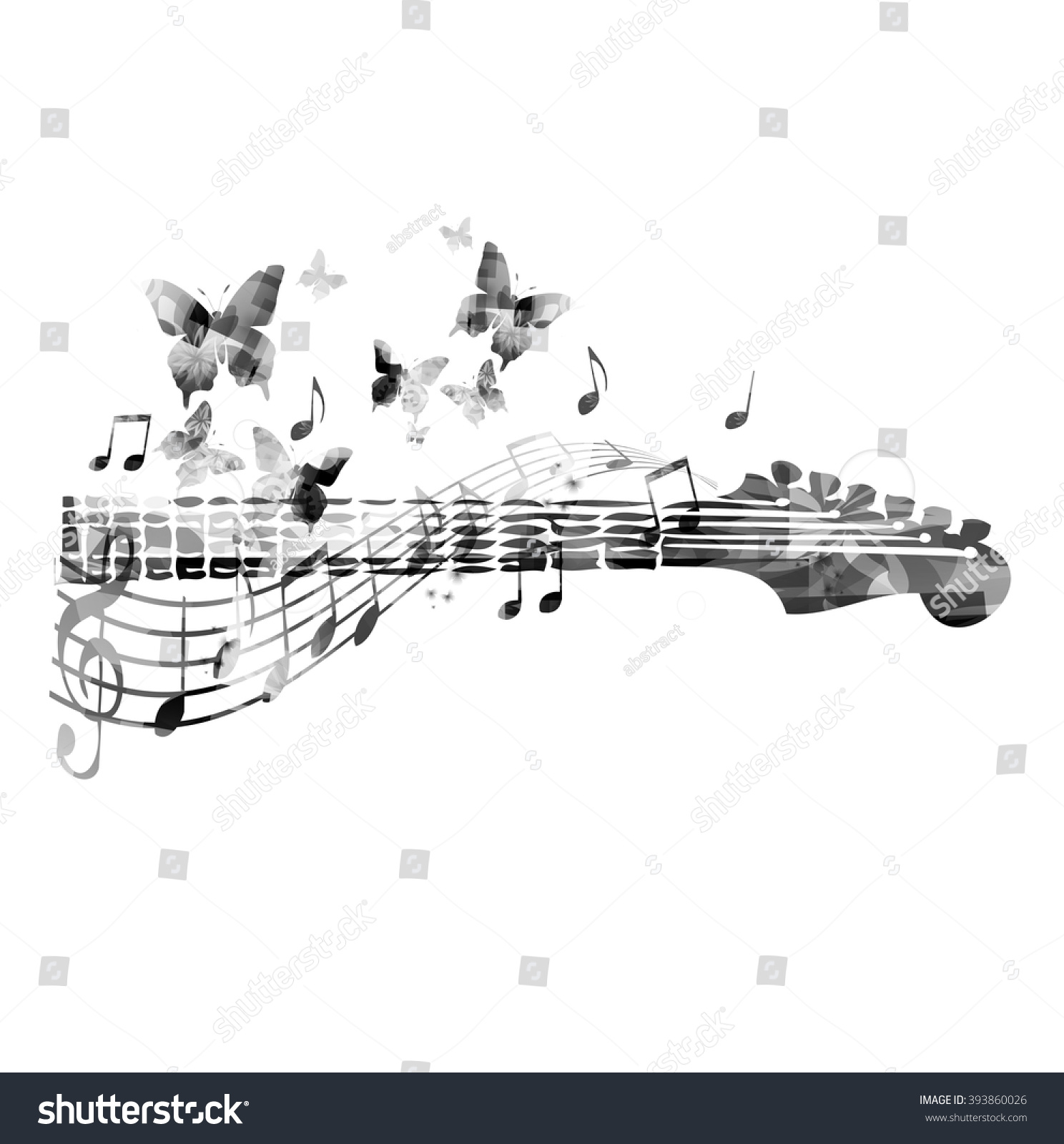 Guitar Fretboard Butterflies Stock Vector (Royalty Free) 393860026