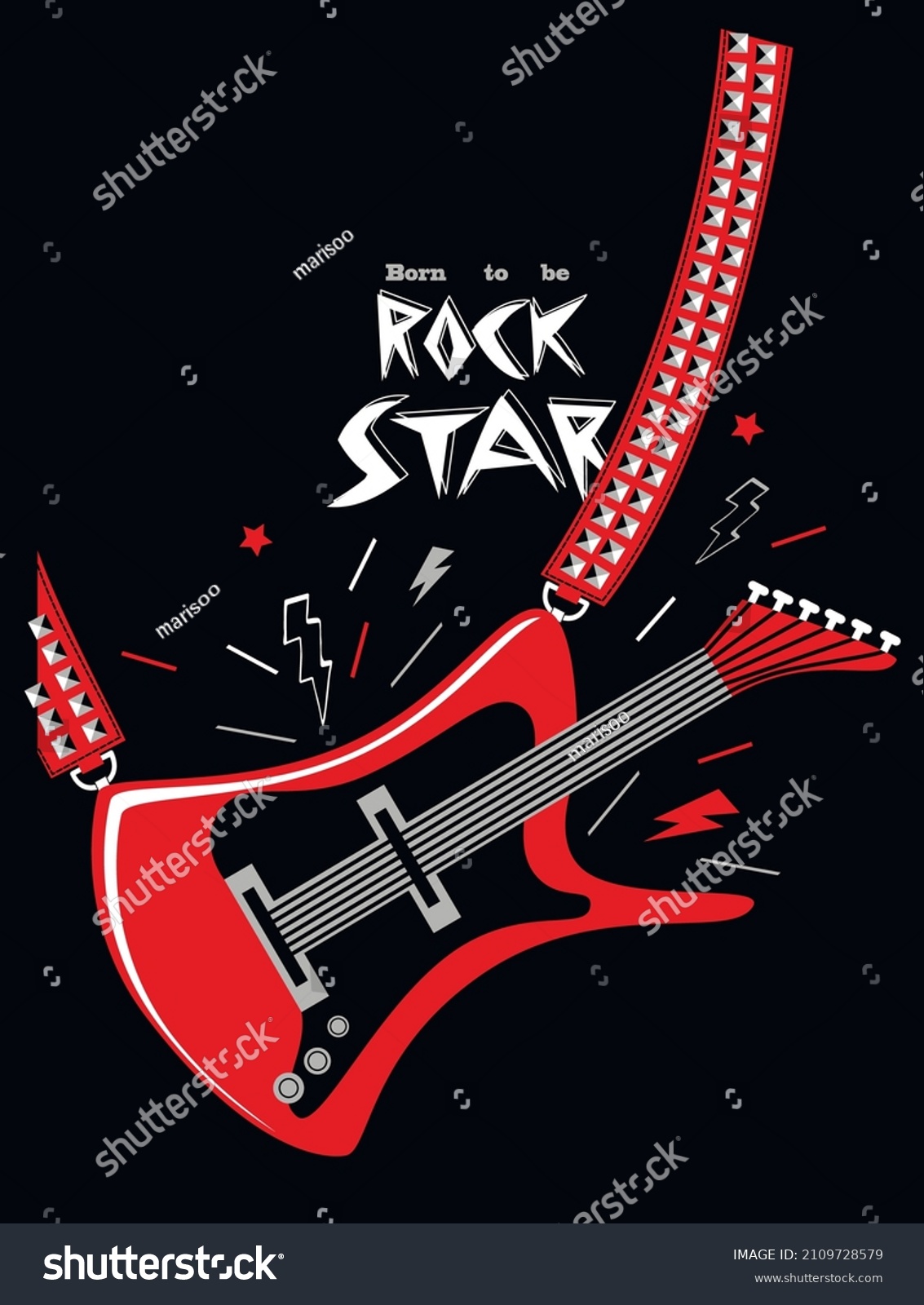 Guitar Print T Shirt Slogan Rock Stock Vector (Royalty Free) 2109728579