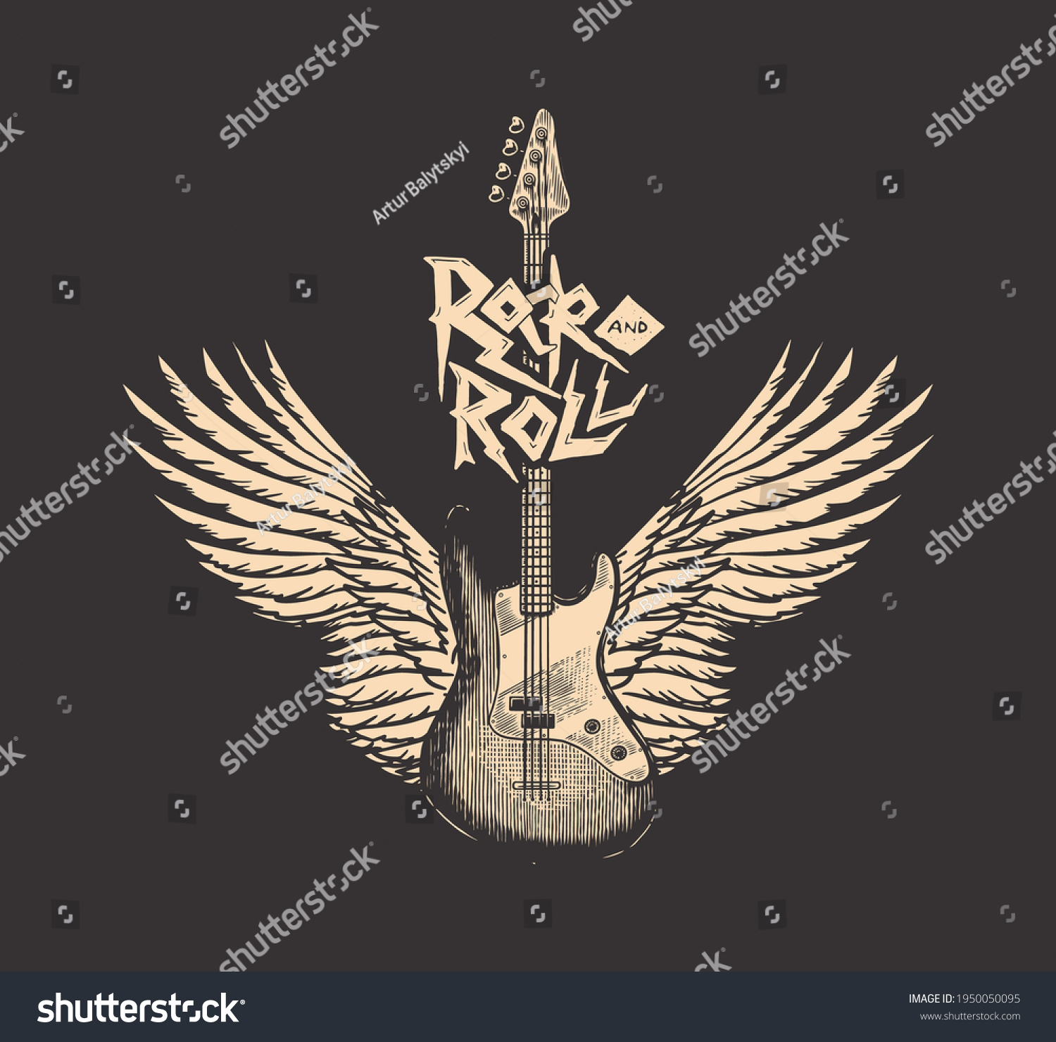 Guitar Angel Wings Hand Drawn Grunge Stock Vector (Royalty Free ...