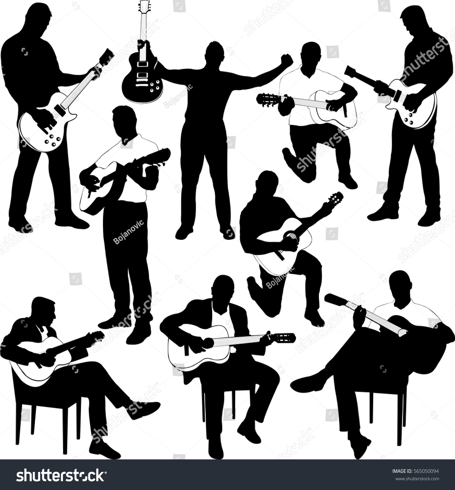 Guitarists Silhouettes Collection Vector Stock Vector Royalty Free