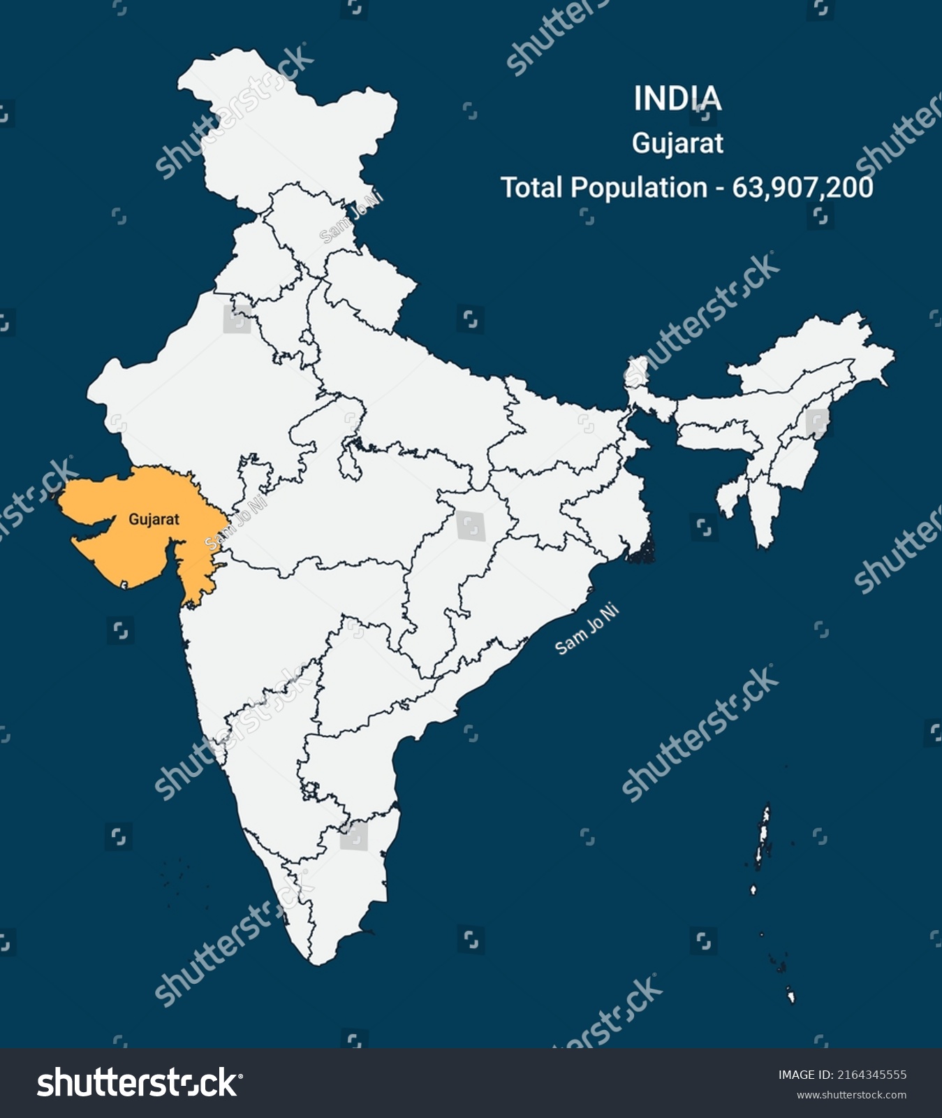 Gujarat State Location Population India Stock Vector (Royalty Free