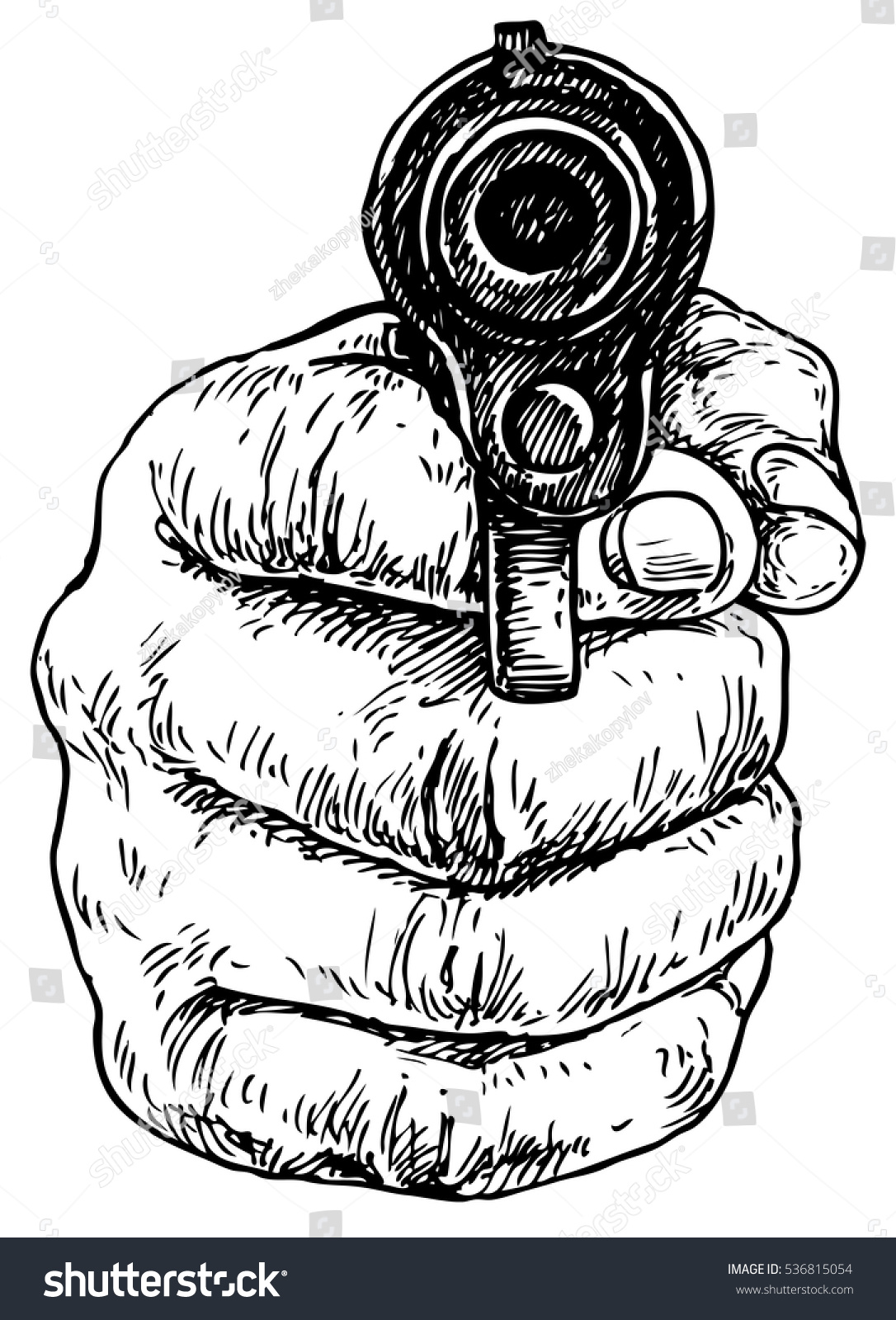 Gun Hand Hand Drawn Vector Illustration Stock Vector 536815054
