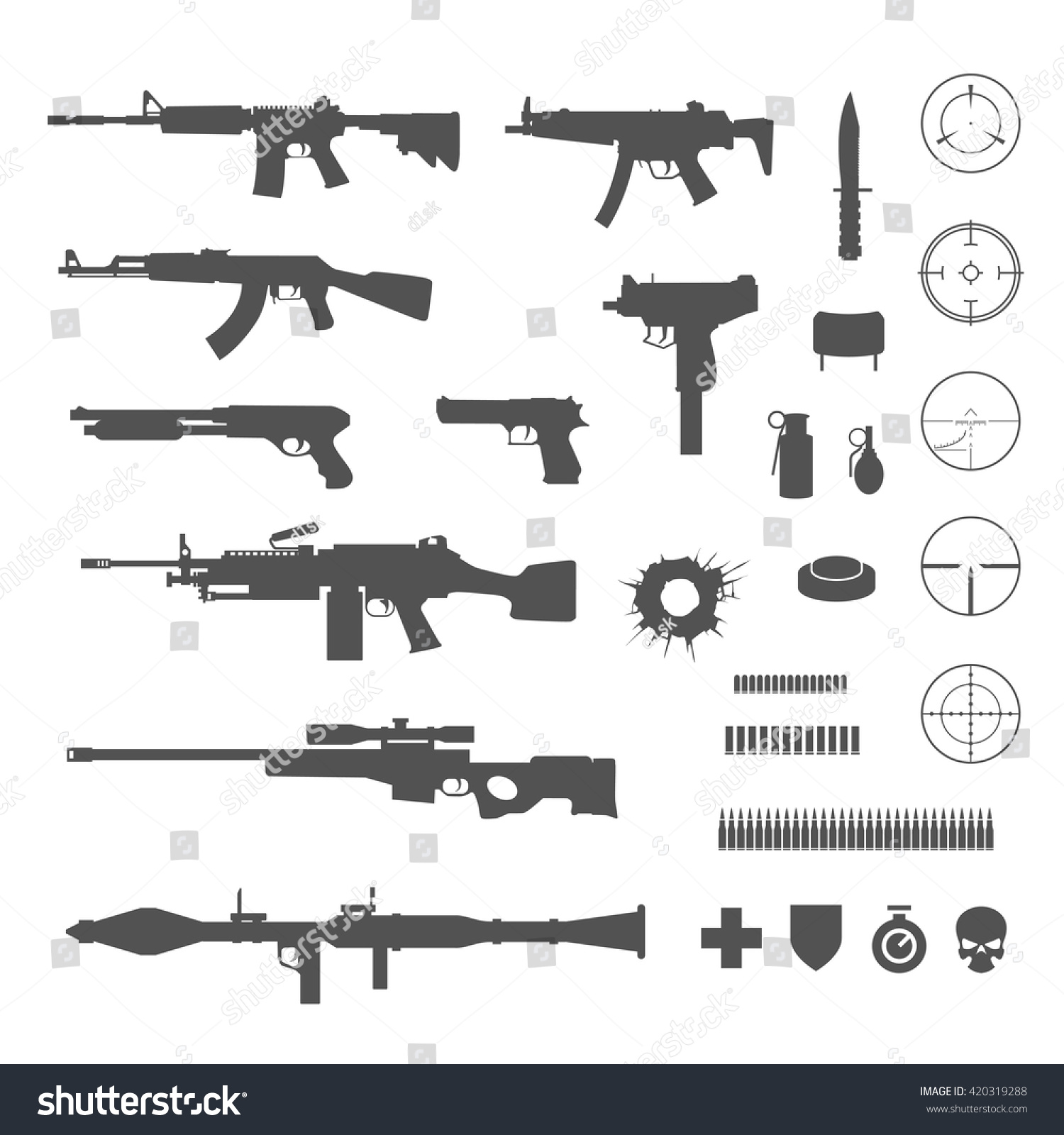 銃とゲームエレメントのアイコン のベクター画像素材 ロイヤリティフリー