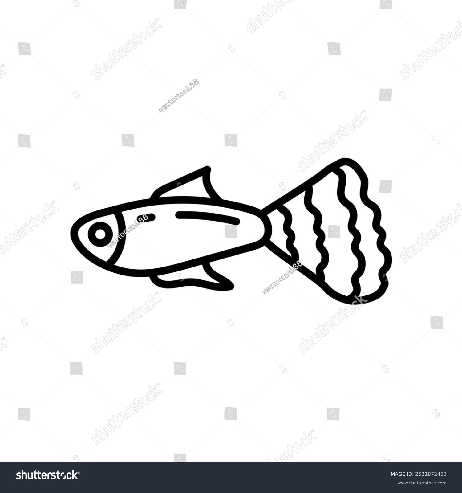 black guppy fish outline drawing clip art preview