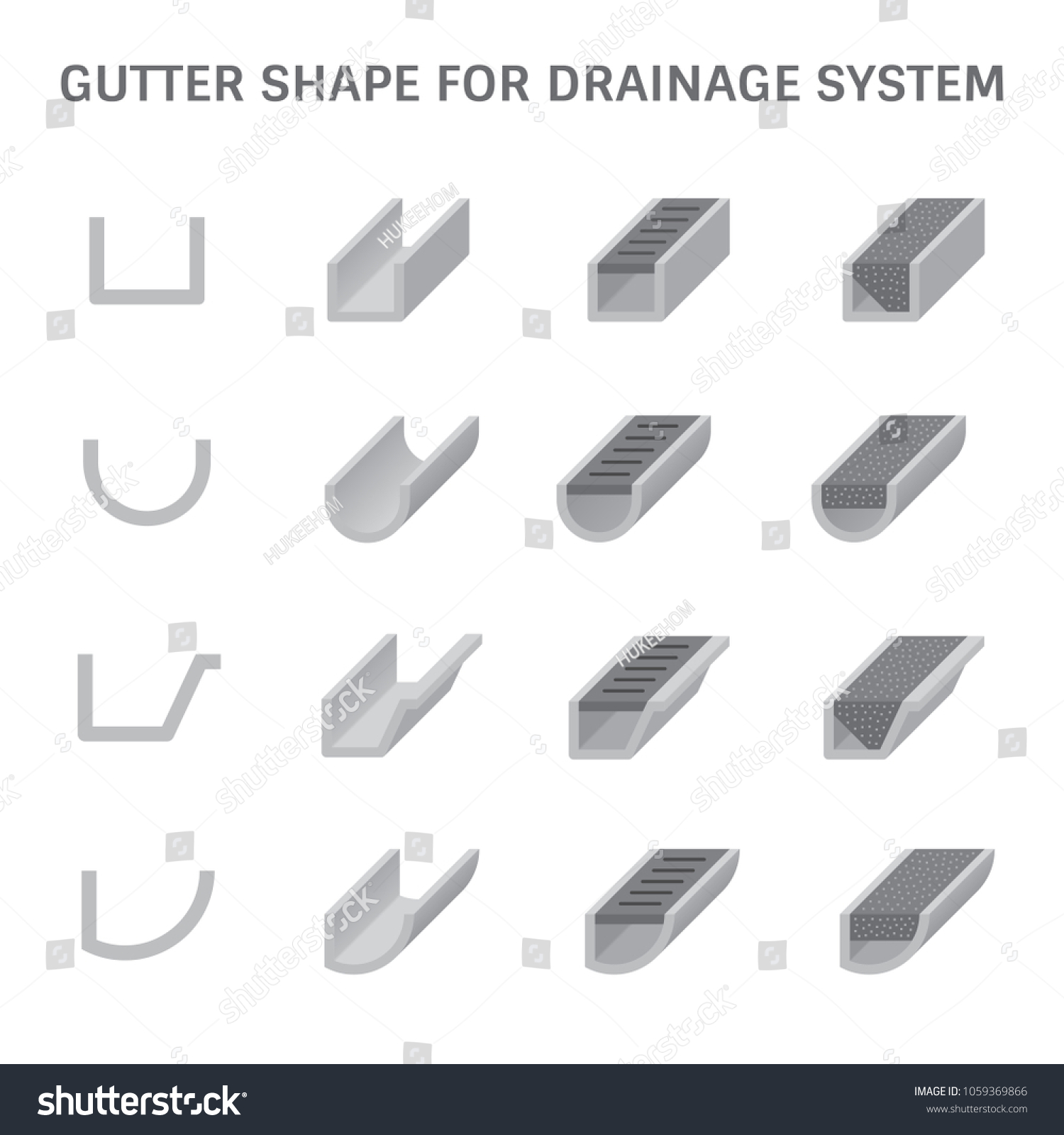 Gutter Shape Profile View Drainage System vector de stock (libre de
