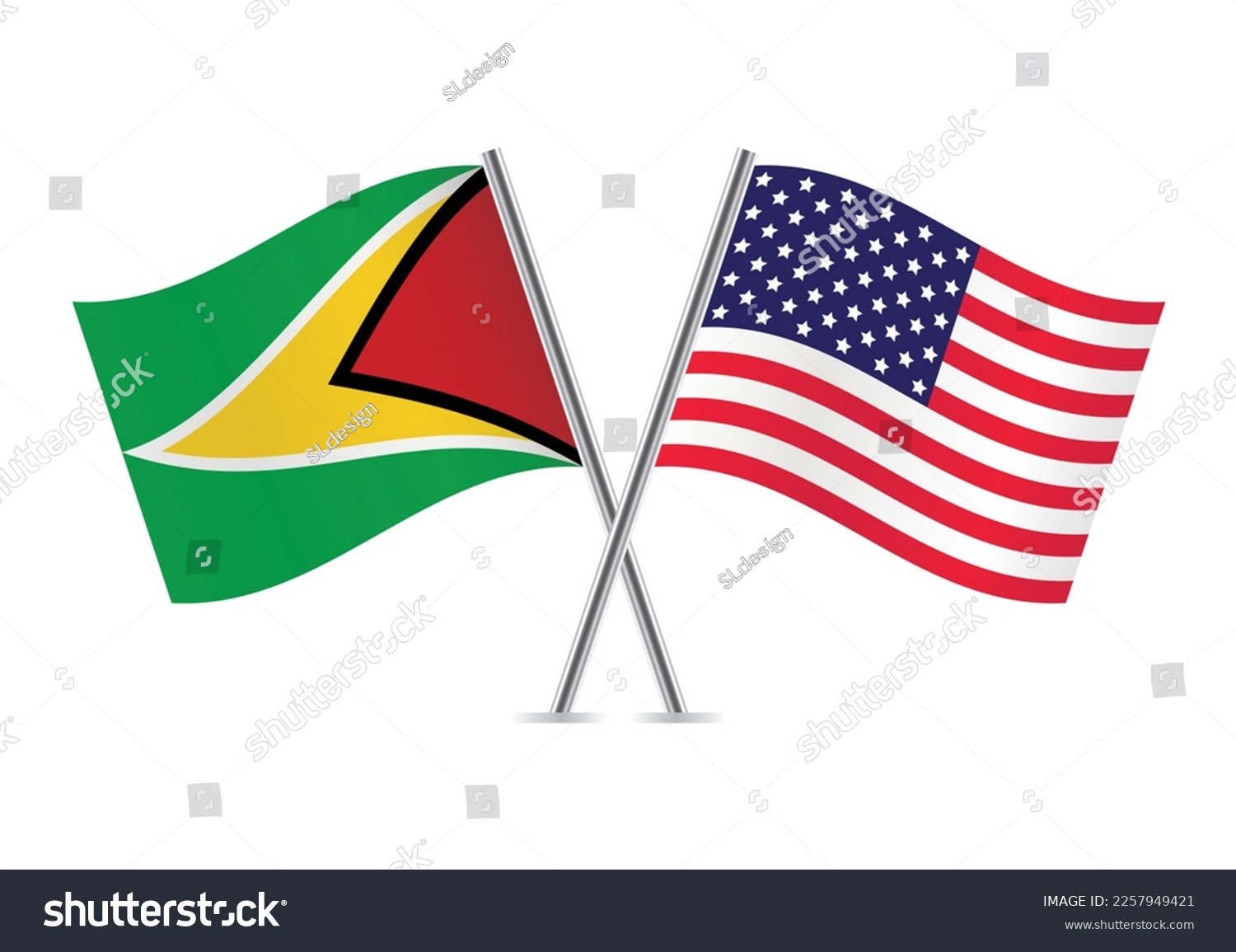 SVG of Guyana and America crossed flags. Guyanese and American flags on white background. Vector icon set. Vector illustration. svg