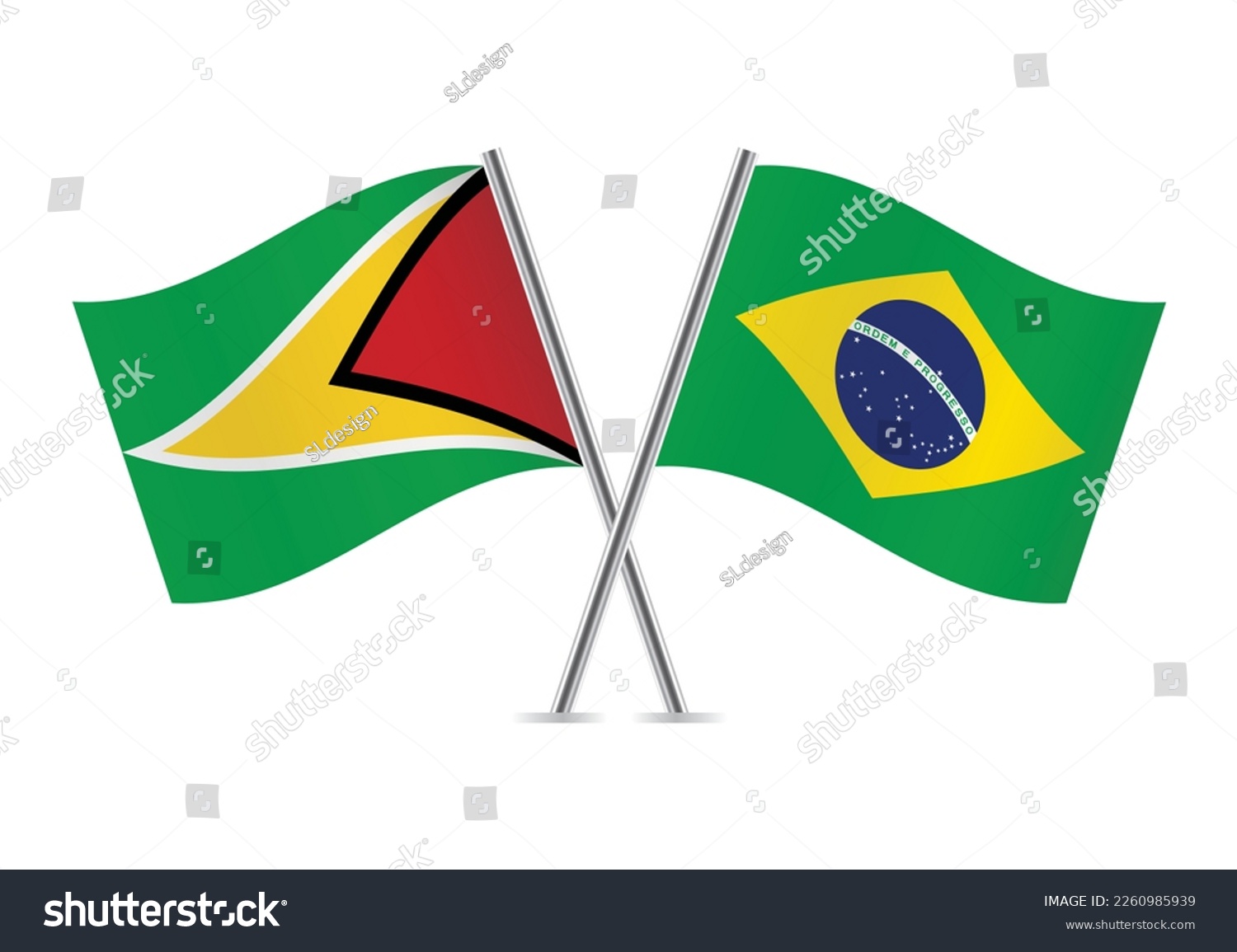 SVG of Guyana and Brazil crossed flags. Guyanese and Brazilian flags on white background. Vector icon set. Vector illustration. svg