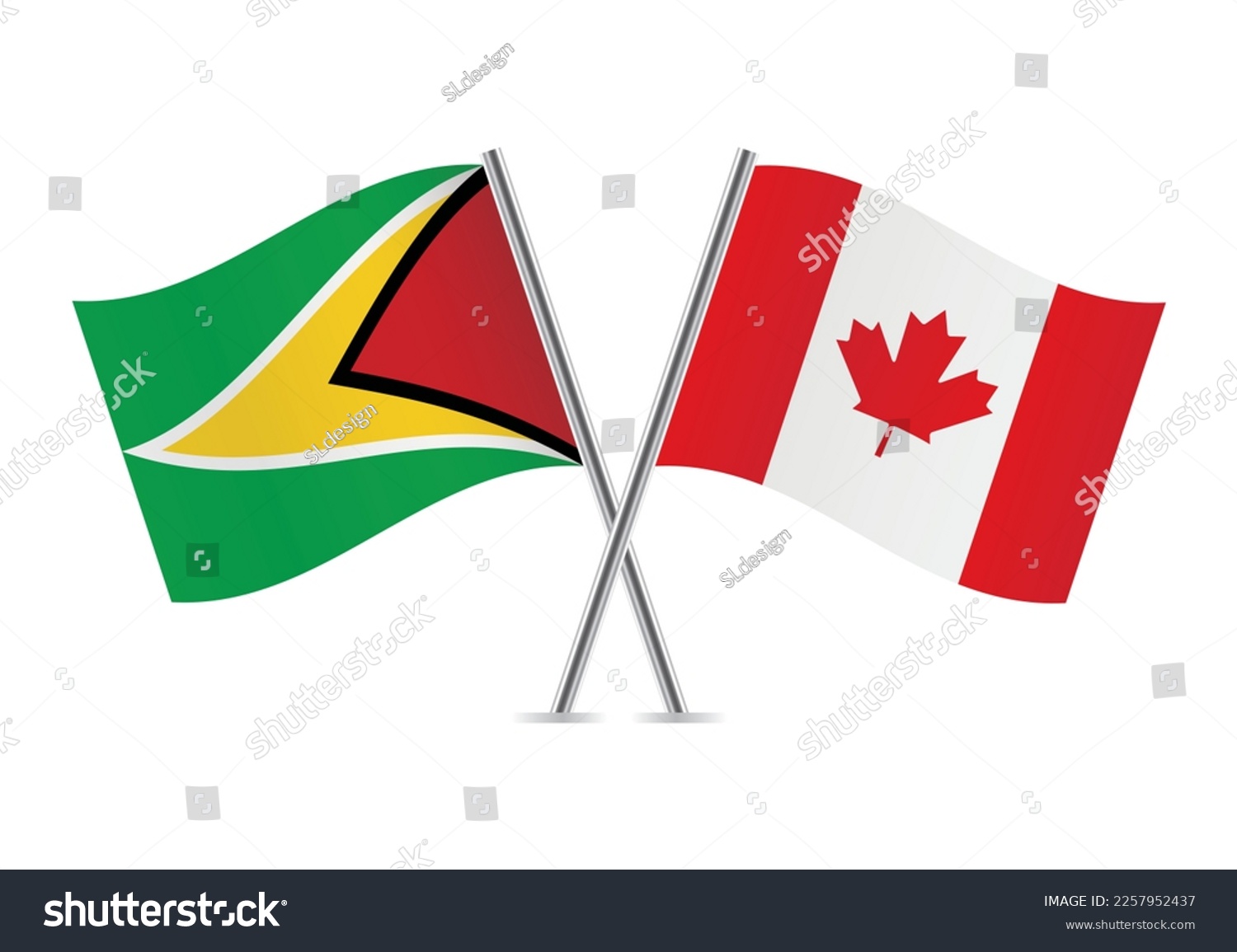 SVG of Guyana and Canada crossed flags. Guyanese and Canadian flags on white background. Vector icon set. Vector illustration. svg