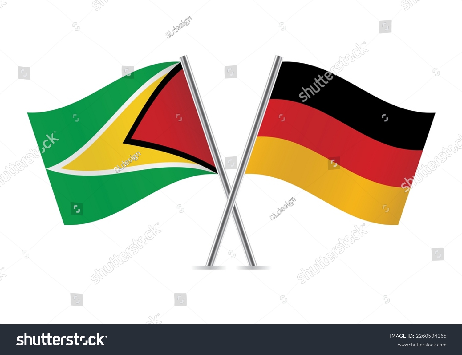 SVG of Guyana and Germany crossed flags. Guyanese and German flags on white background. Vector icon set. Vector illustration. svg