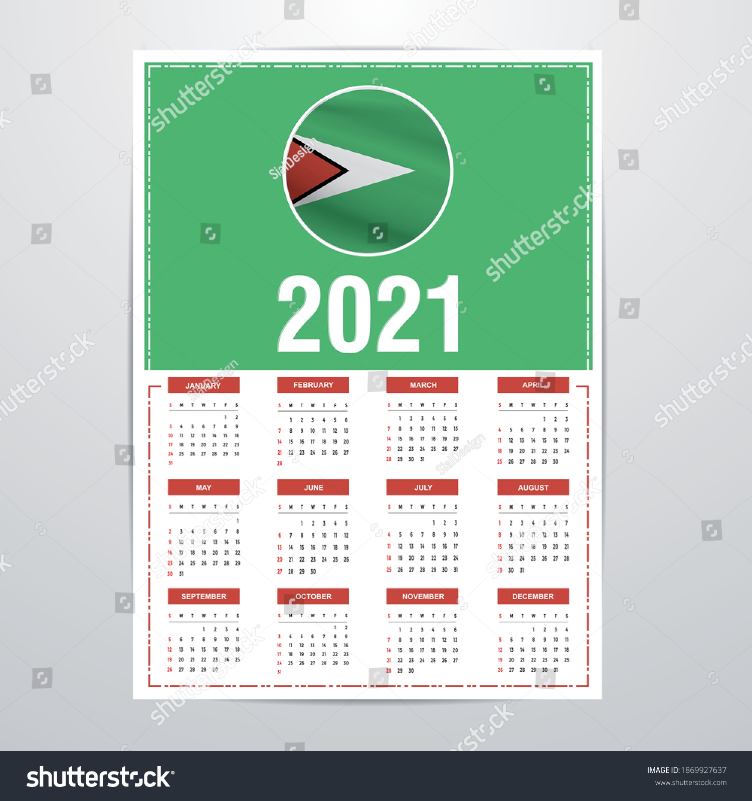 Guyana Calendar 2021 Country Flag Banner Stock Vector (Royalty Free