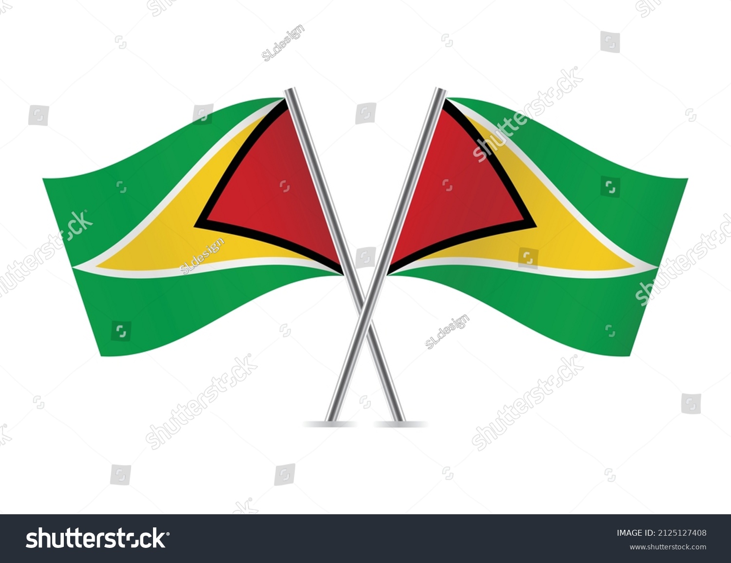 SVG of Guyana crossed flags. Guyanese flags, isolated on white background. Vector icon set. Vector illustration. svg