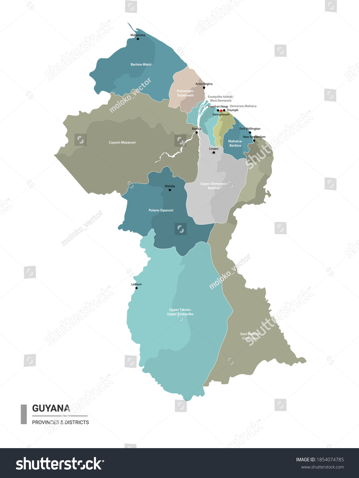 Map Of Guyana Showing Administrative Regions Guyana Detailed Map Subdivisions Administrative Map Stock Vector (Royalty  Free) 1854074785 | Shutterstock