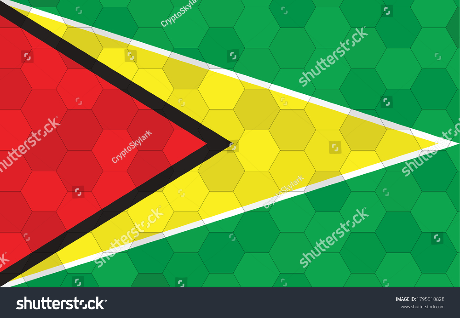 SVG of Guyana flag illustration. Futuristic Guyanese flag graphic with abstract hexagon background vector. Guyana national flag symbolizes independence. svg