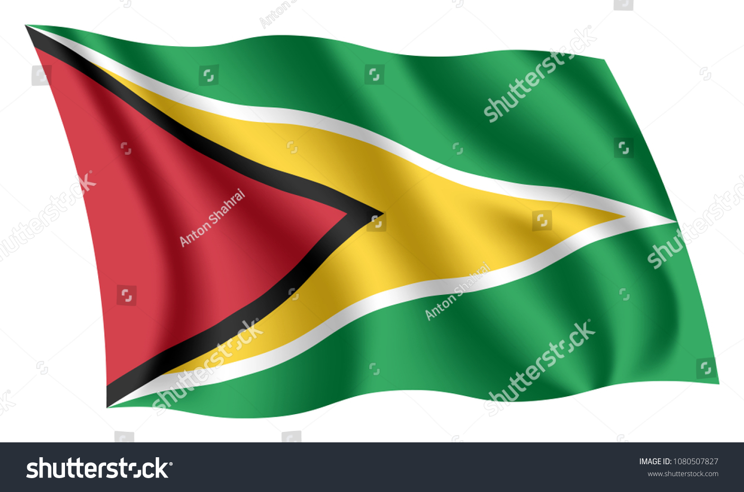 SVG of Guyana flag. Isolated national flag of Guyana. Waving flag of the Co-operative Republic of Guyana. Fluttering textile guyanese flag. The Golden Arrowhead. svg