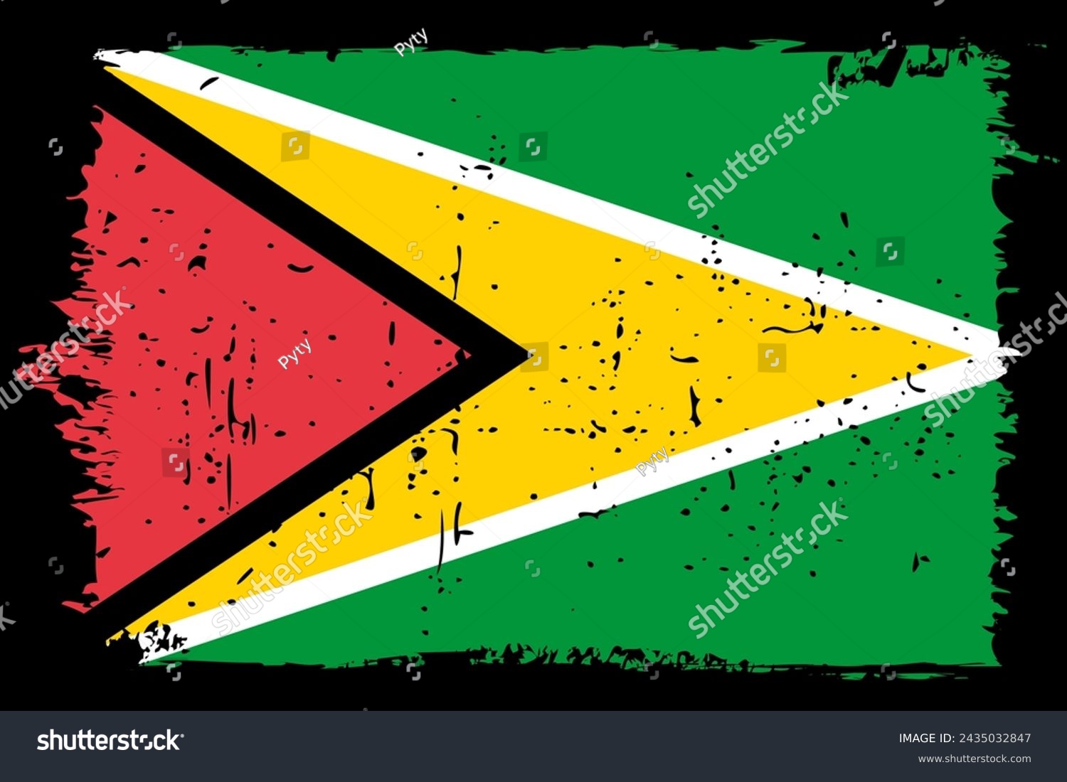 SVG of Guyana flag - vector flag with stylish scratch effect and black grunge frame. svg