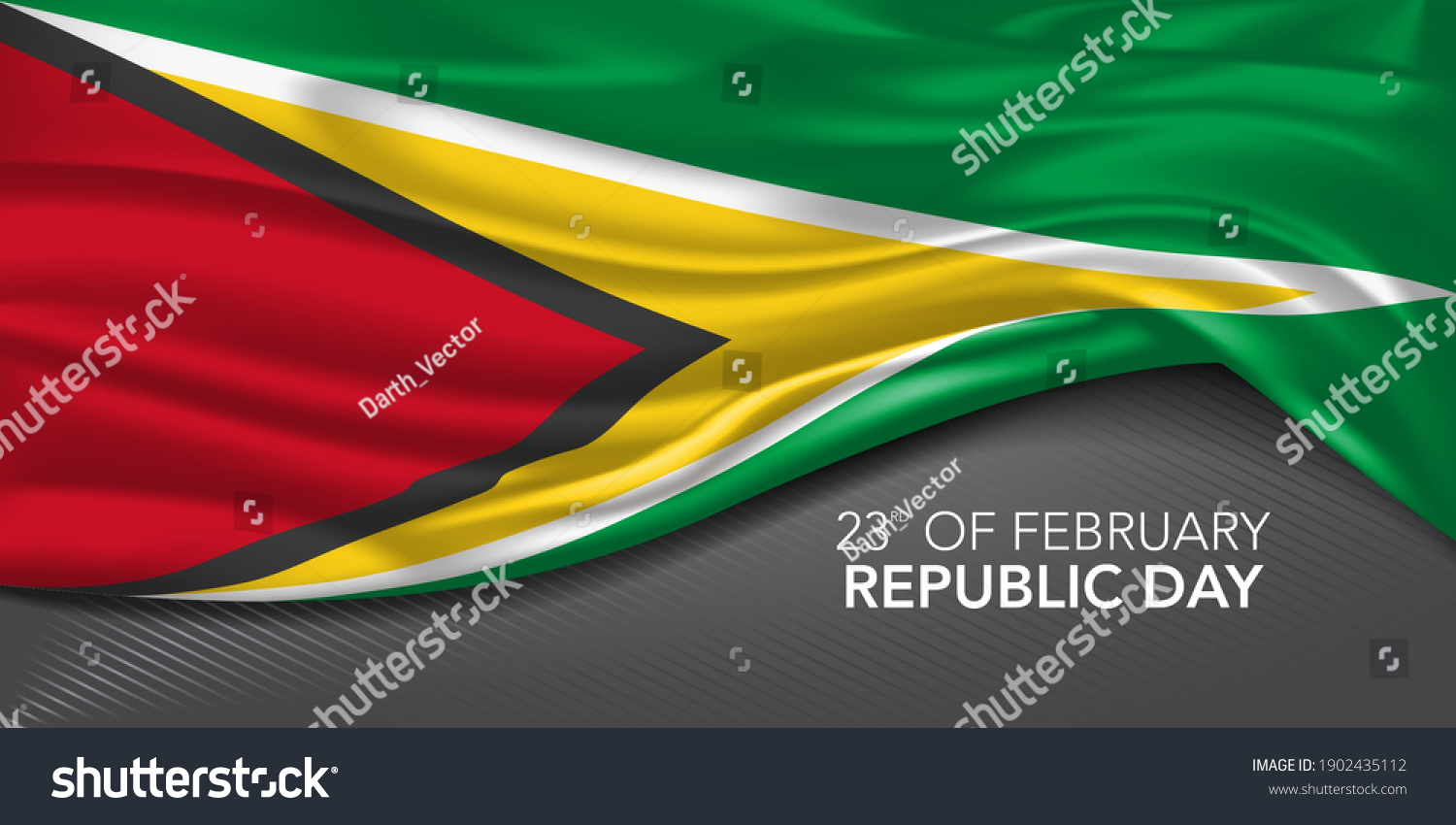 SVG of Guyana happy republic day greeting card, banner with template text vector illustration. Guyanese memorial holiday 23rd of February design element with 3D flag with green leaf svg