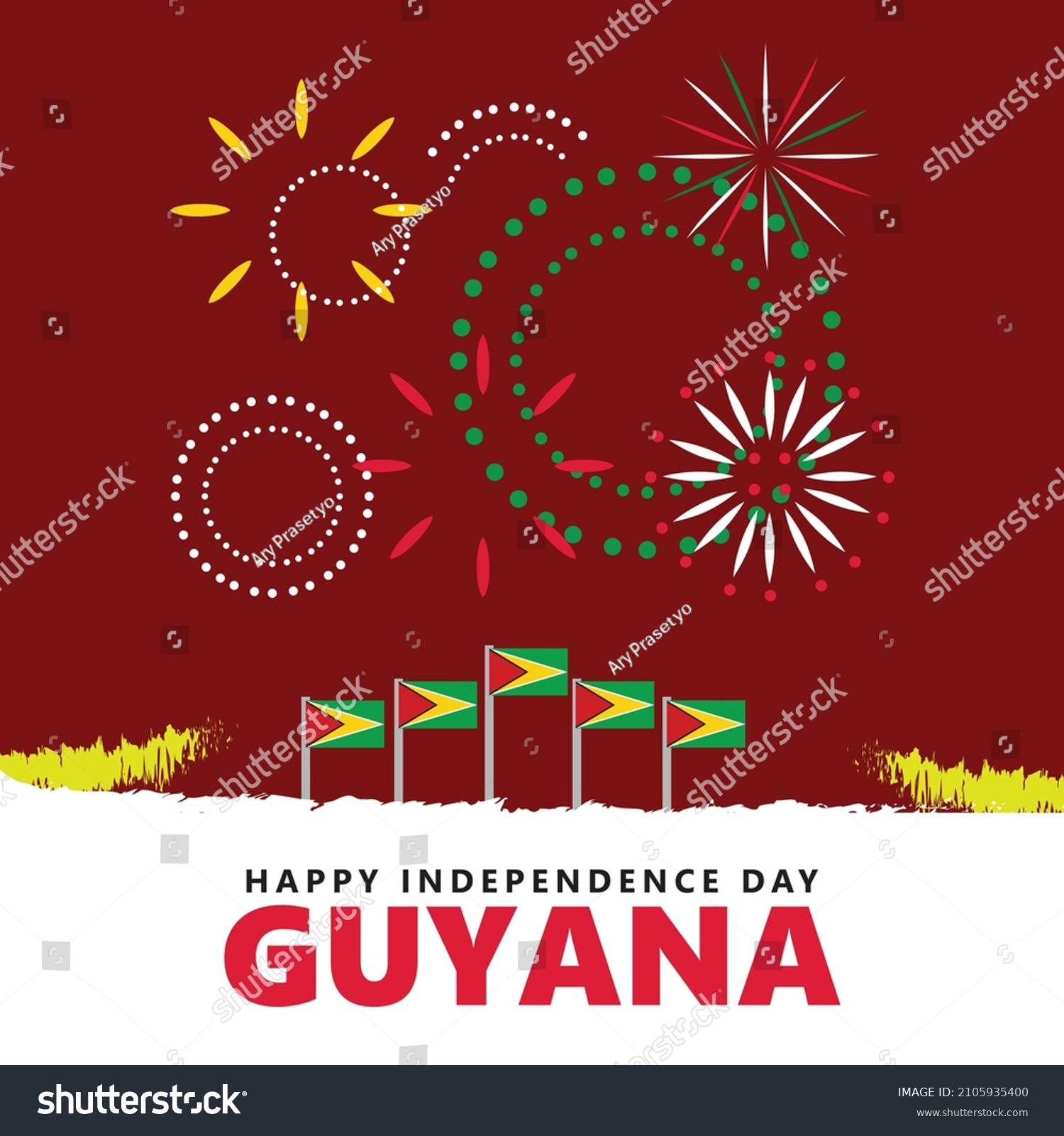 Guyana Independence Day National Flag Fireworks Stock Vector (Royalty