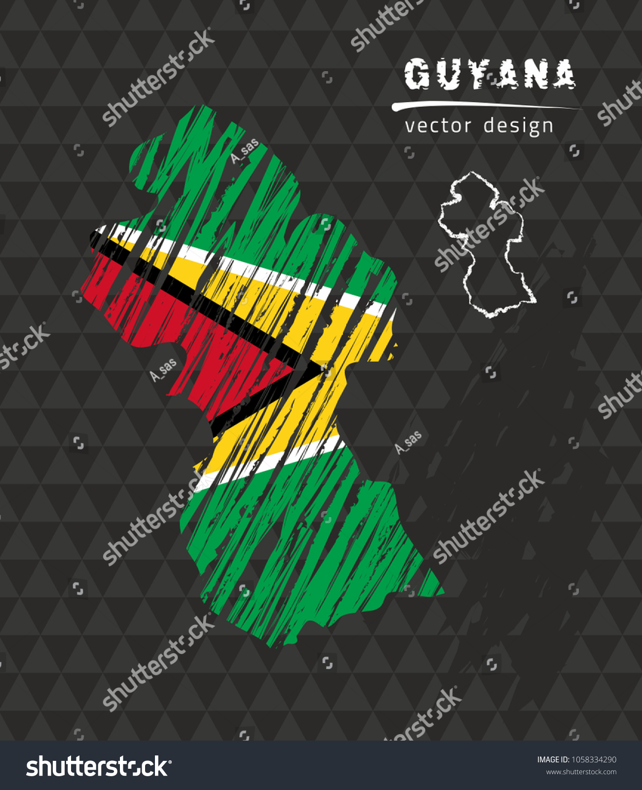 SVG of Guyana national vector map with sketch chalk flag. Sketch chalk hand drawn illustration svg