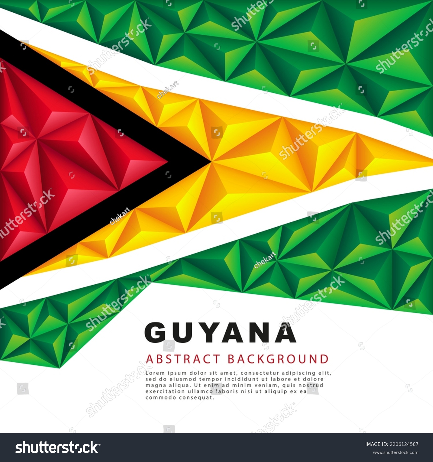 SVG of Guyana polygonal flag. Vector illustration. Abstract background in the form of colorful green, black, red, white and yellow stripes of the Guyanese flag. svg