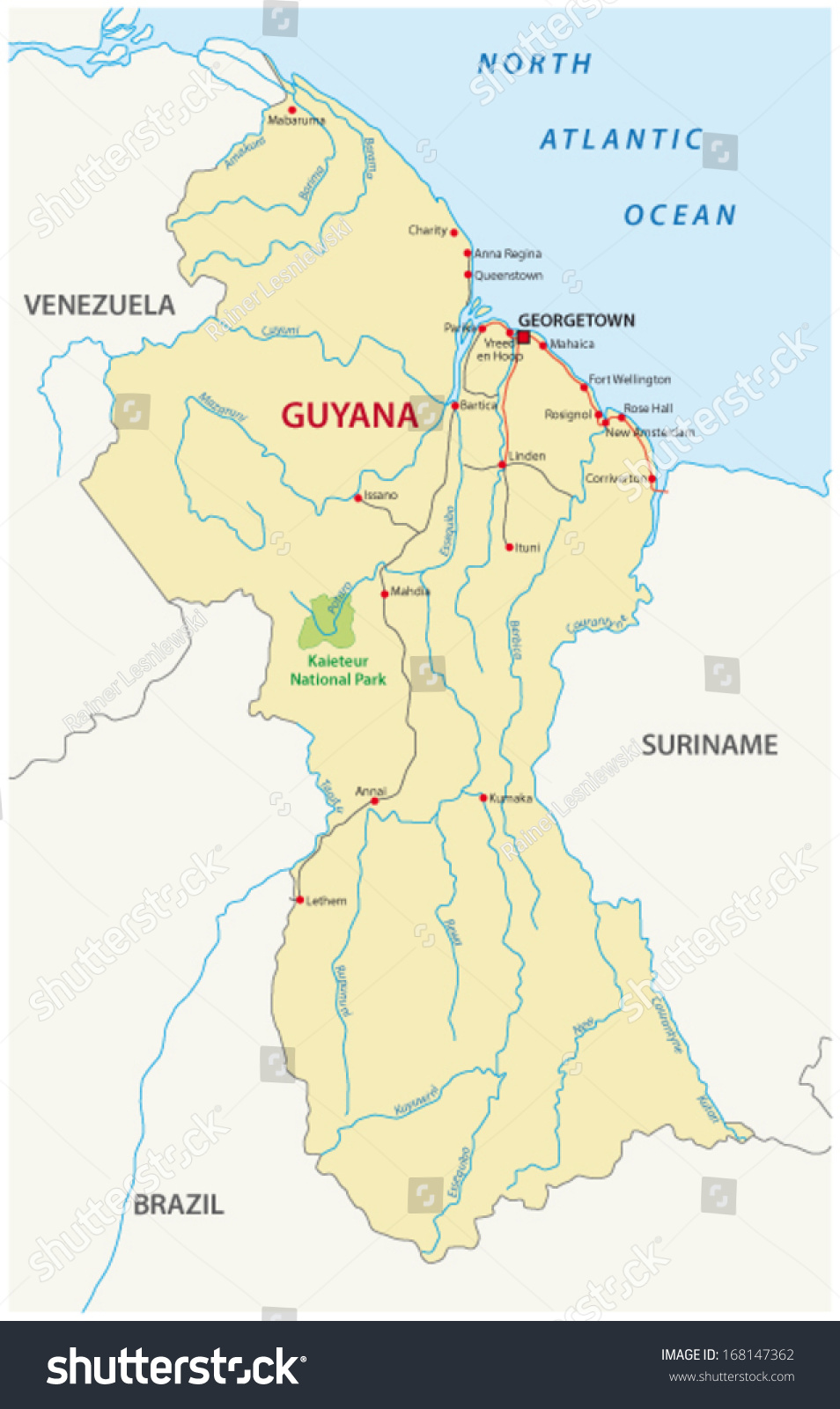 Guyana Road Map Stock Vector Illustration 168147362 : Shutterstock