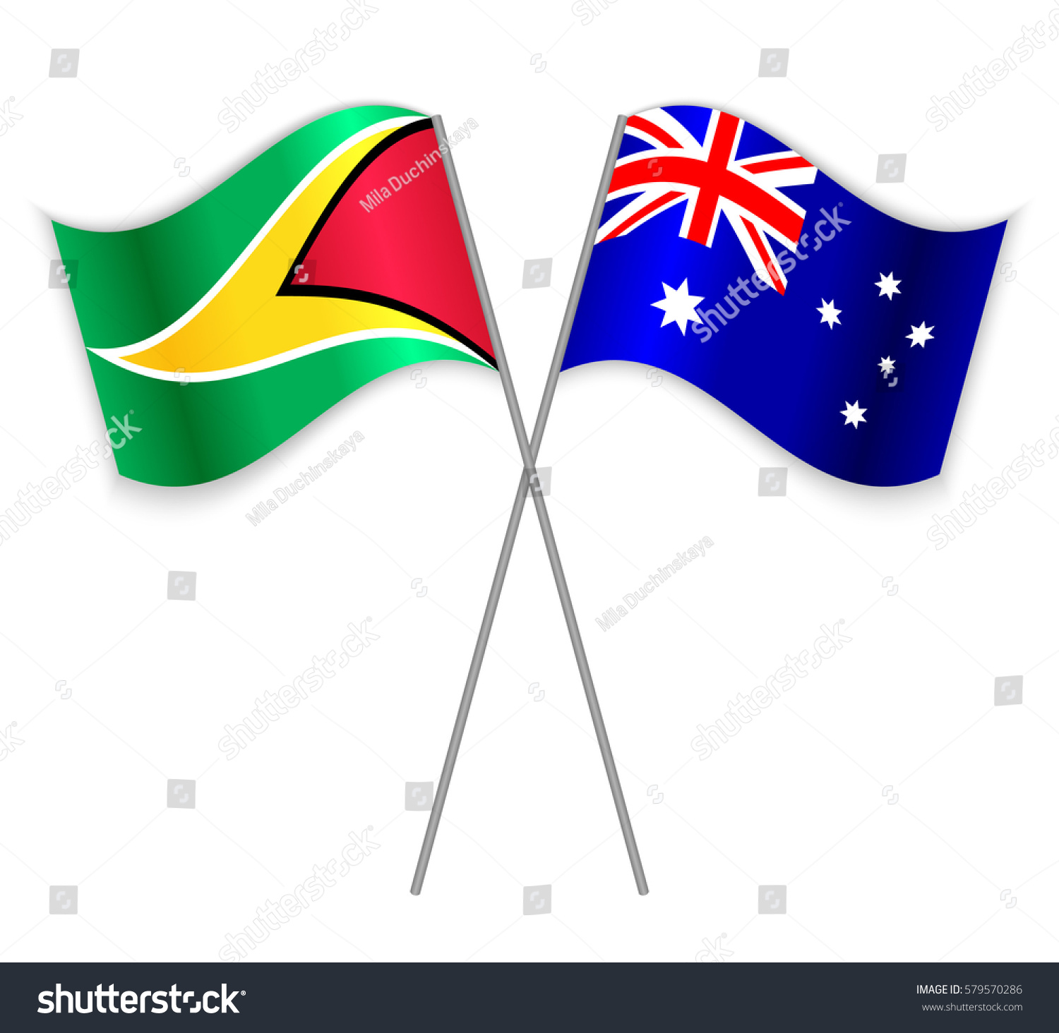 SVG of Guyanese and Australian crossed flags. Guyana combined with Australia isolated on white. Language learning, international business or travel concept. svg