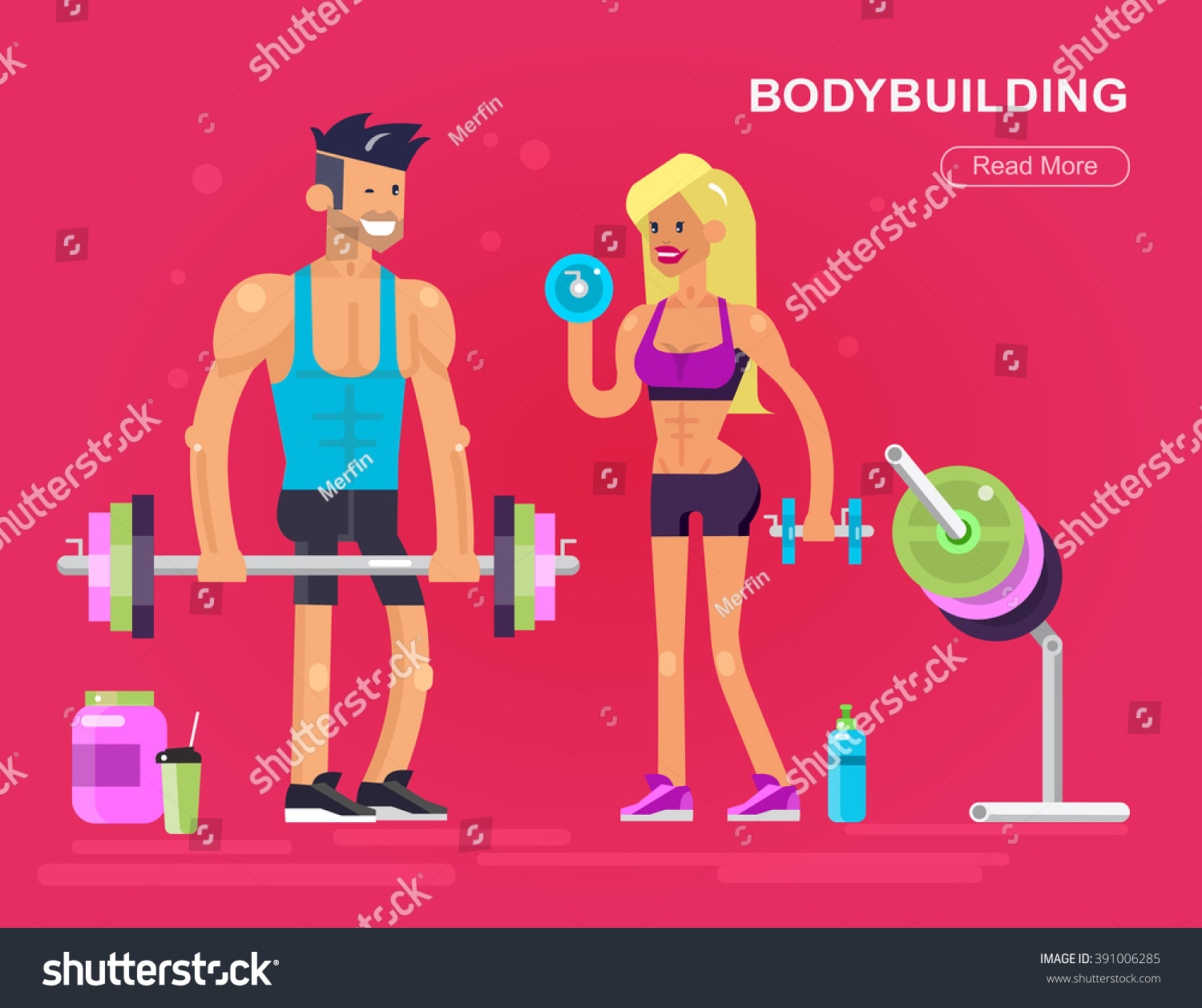 Gym Design Concept Men Women Bodybuilders Stock Vector 391006285