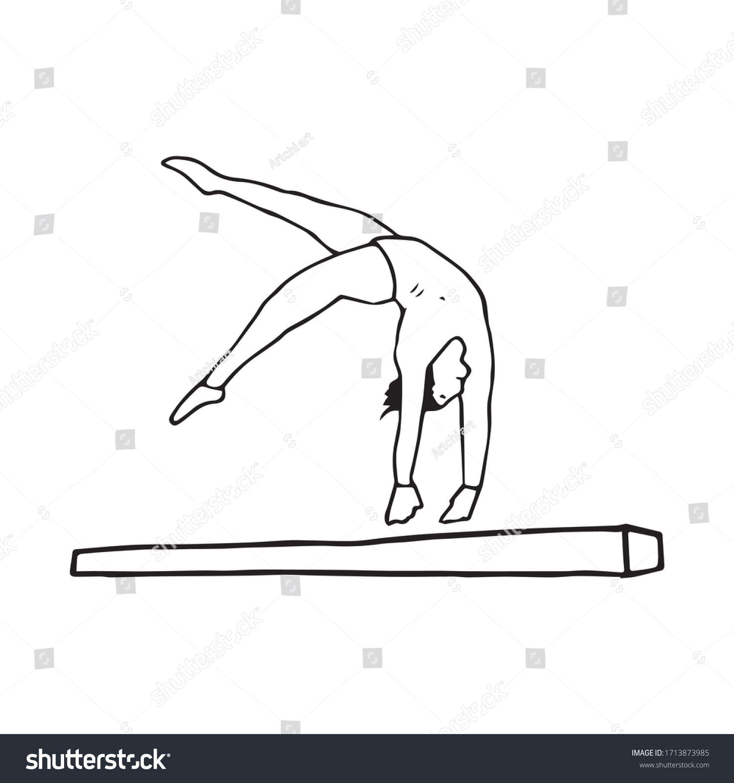 Gymnastic Athlete On Beam Doing Hard Stock Vector (Royalty Free) 1713873985