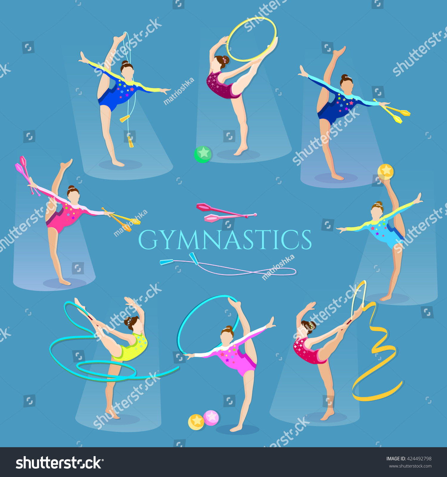 Gymnastics Girls Collection Athletes Gymnastics Sports Stock Vector (Royalty Free) 424492798 ...